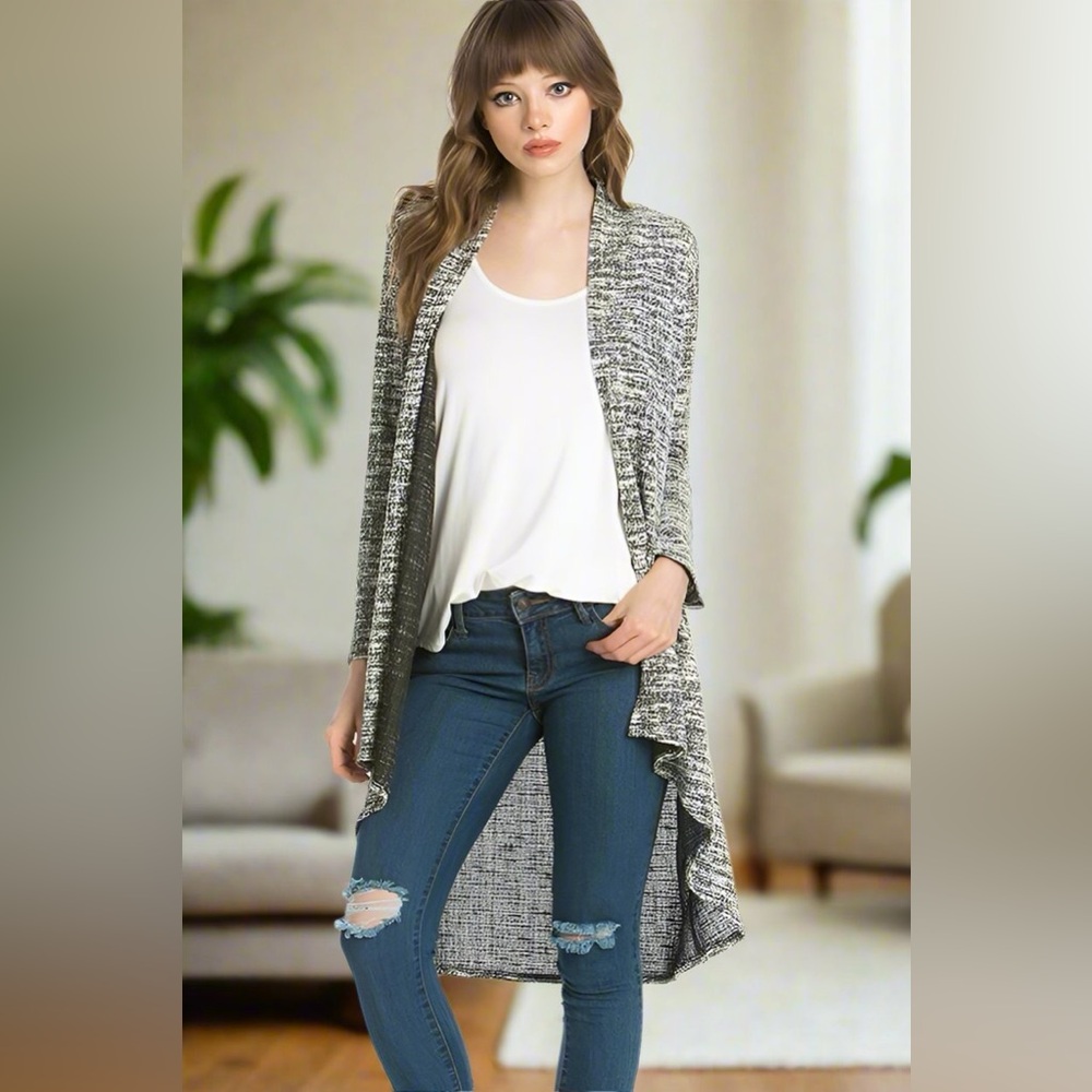 S/M NEW Womens Heather Gray Cardigan Sweater Jacket Duster